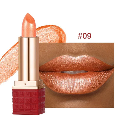 Lipstick Waterproof Long Lasting Moisturizing Golden Shining Non-stick Cup Pearlescent Diamond Lip Tint Red Sexy Lips Makeup