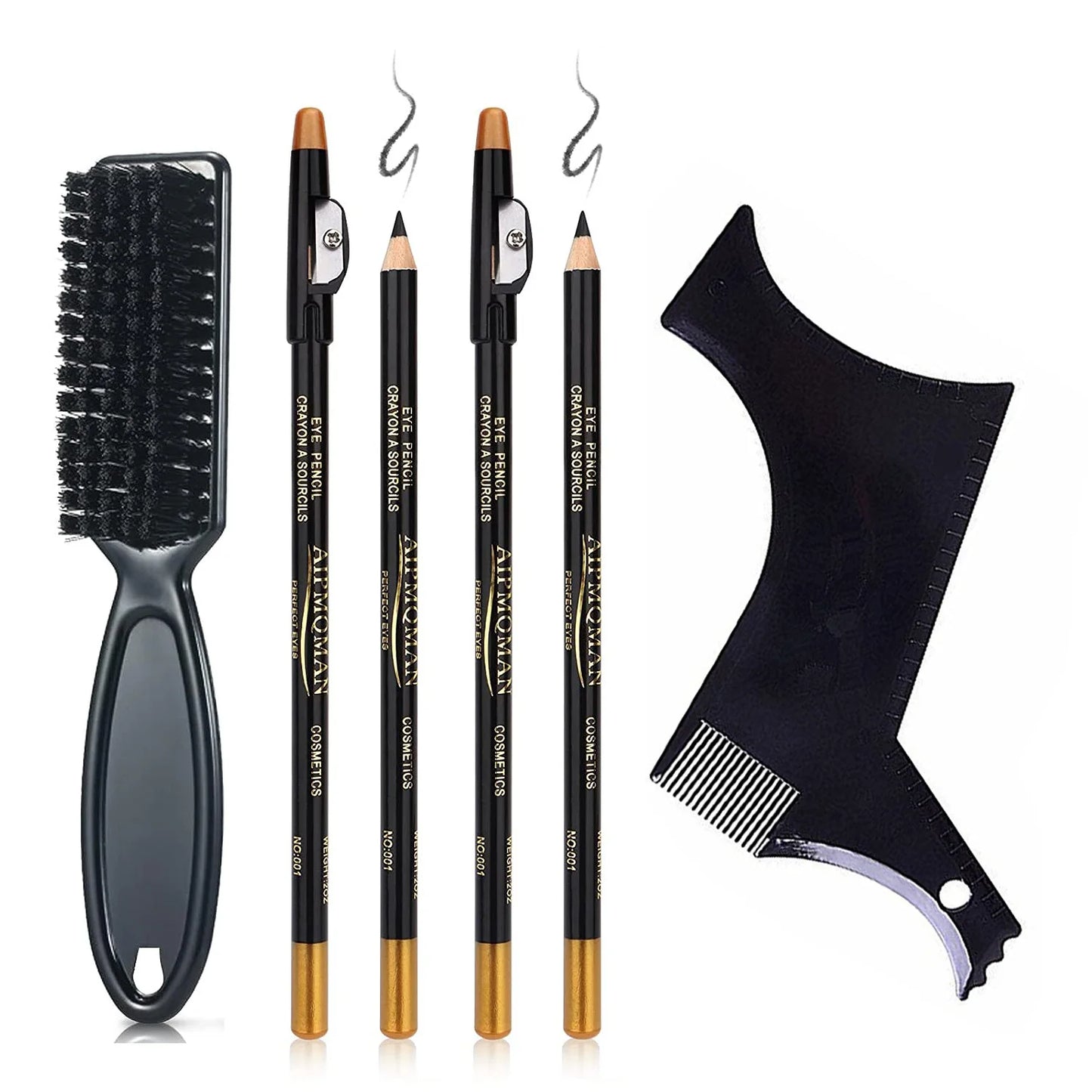 6pcs Beard Grooming Kit – Beard Shaping Pencils, Beard Brush, Styling Template Tool for Outlining, Trimming Shaping Facial Hair