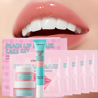 Peach Lip Care Set, Peach Lip Mask,Lip Scrub Bubble, Hyrating Lip Balm, Lips Skin Care Nourishing Hydrating Mother's Day gift