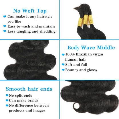Body Wave Human Hair Bulk for Braiding Brazilian Human Hair Bulk No Weft Natural Black  12 To 26 Inch Extension Crochet Braids
