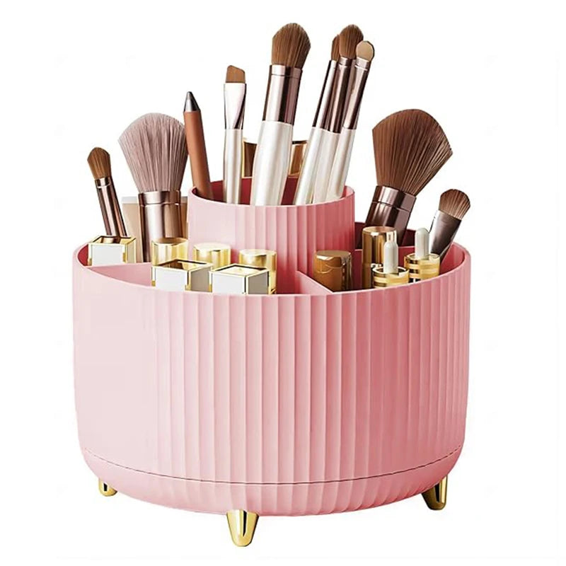 1Pcs 360° Rotating Makeup Brush Holder Storage Box, 5 Slot Makeup Brush Cup, Suitable for Bathroom Dressing Table,Office Desktop