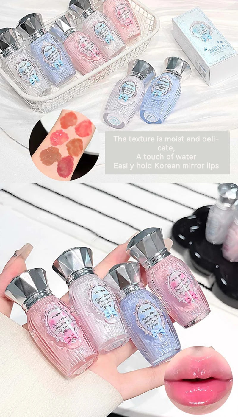 Lckgo Crystal Clear Moisture Lip Essence Gloss - Wrinkle Improvement Moisturizing Lip Balm, Mirror Gloss Lip Oil, Lipstick-Style Volume Lip Gloss