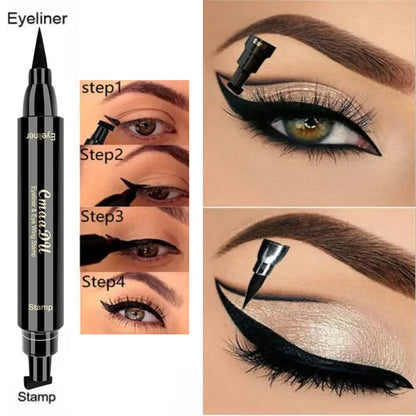 2 IN 1 Big Seal Stamp Liquid Eyeliner Pen Waterproof Double Head Eyes Liner Makeup Stamps Eye Liner Pencil Lasting Eye Cosmetic