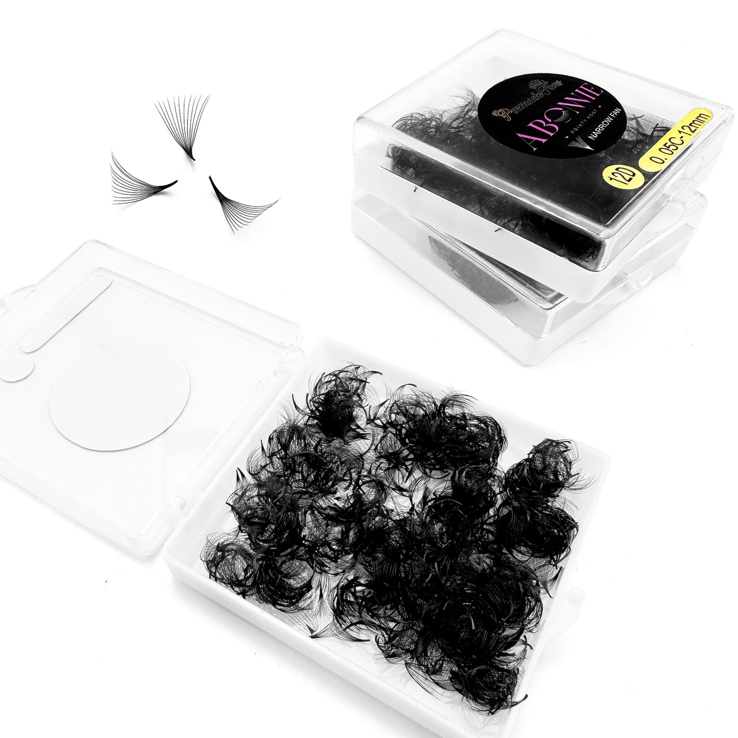 ABONNIE 500 Premade Narrow Fans Bouquet Eyelashes 8D-20D Pointy Base Mid Stem Promade Loose Fans Eyelash