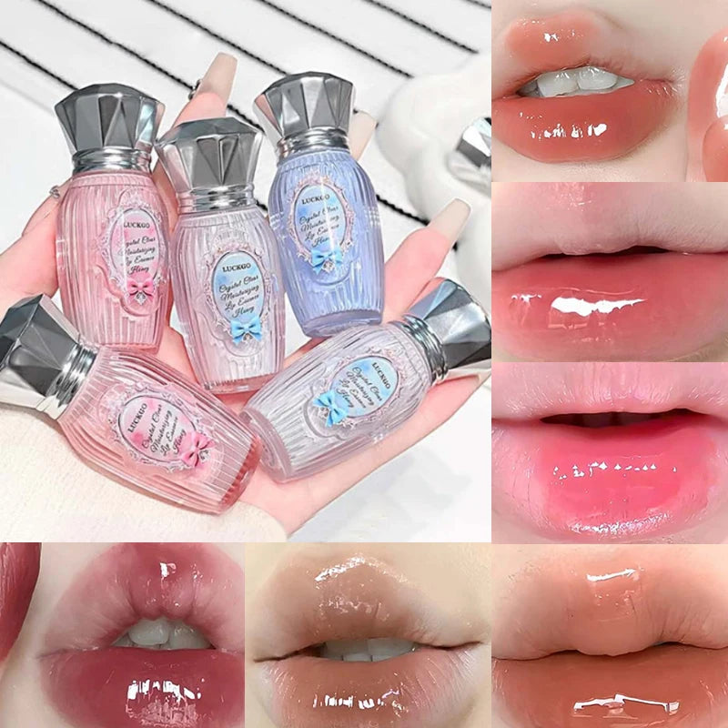 Lckgo Crystal Clear Moisture Lip Essence Gloss - Wrinkle Improvement Moisturizing Lip Balm, Mirror Gloss Lip Oil, Lipstick-Style Volume Lip Gloss