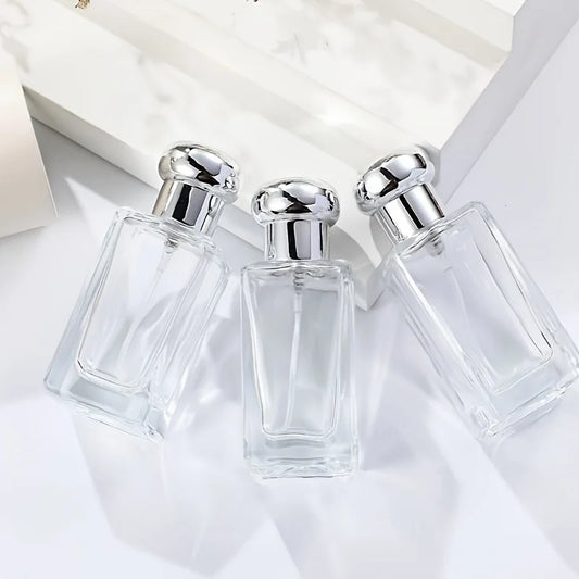 1/2/3 pieces of 30ml round glass refillable perfume spray bottles with silver lids - low oil content, featuring asimple