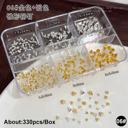 Gun Black Square Rivet Metal Round Ball Cone Alloy Fork Spoon Punk Stars Bowknot Pearl Nail Art Accessories Decorations Manicure
