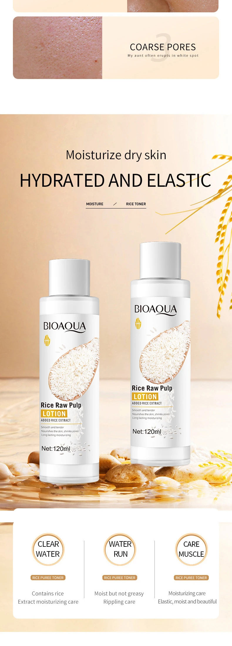 BIOAQUA Whtie Rice Face Lotion Whitening Moisturizing Anti Wrinkles Anti Wrinkles Anti-Aging  Facial Serum Essence Skin Care