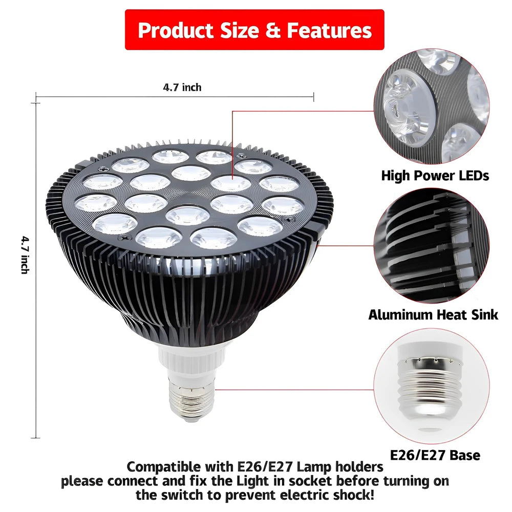 18LEDs 54W Red Light Therapy Lamp with Holder 660nm+850nm Near Infrared Dual- Wave Bulb for Skin and Body Care, Pain Relief