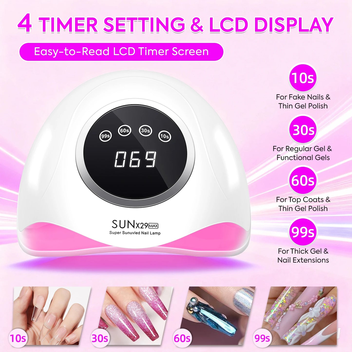 DianaBeauty 380W Professional UV LED Nail Lamp For Quick Drying Gel Nail Polish 90LEDS Gel Drying Lamp With 4 Timer Setting