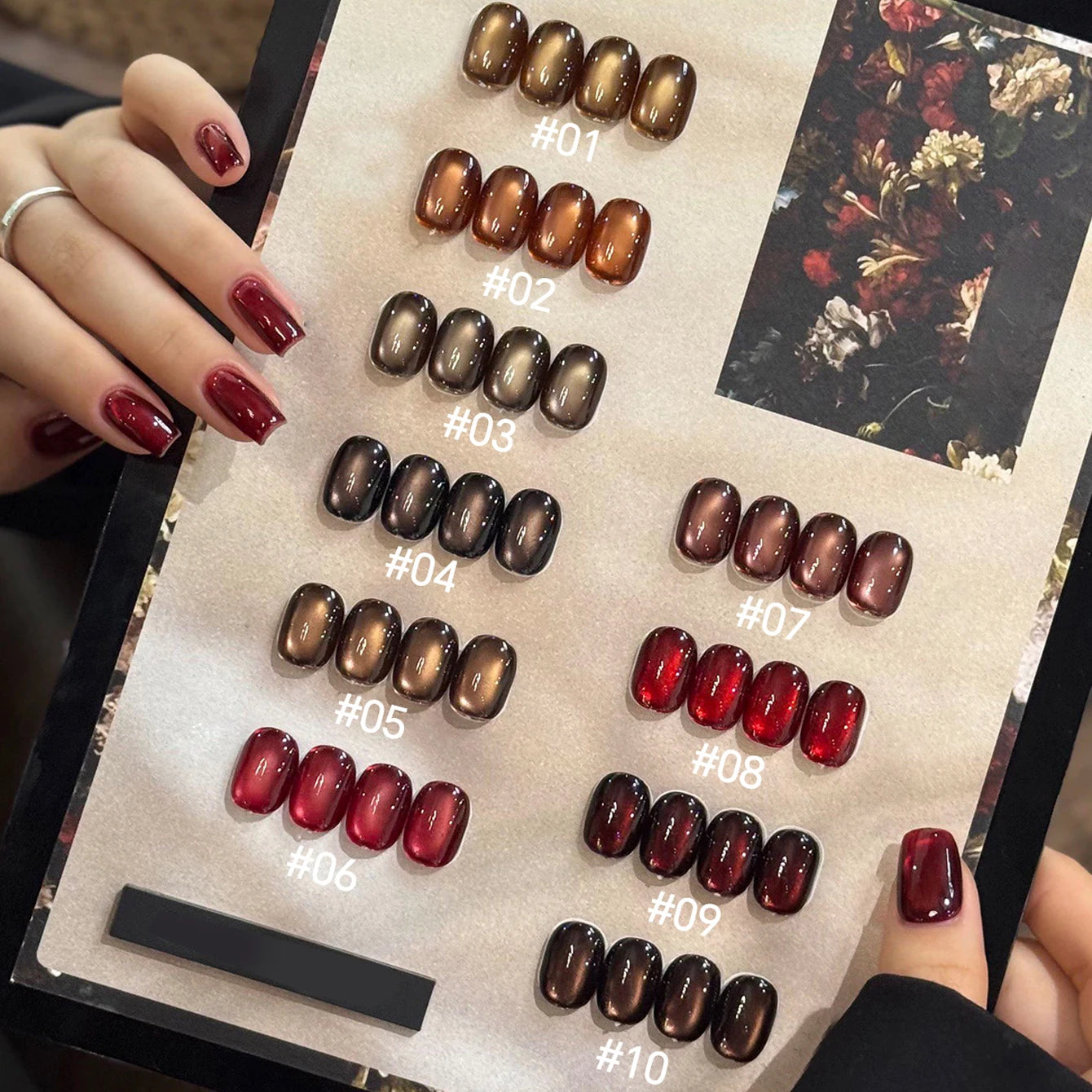 10ML 1-10PCS 2025 New Sunset Cat's Eye Nail Polish Series Amber Glass Beads Magnet Gel Nail Polish Nail Art Gold Brown Nails