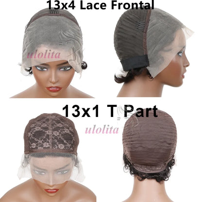 Pixie Curls 100% Human Hair 13x4 Lace Frontal Wigs Pixie Cut Short Bob Human Hair Wig Transparent Lace Front Human Hair Wig