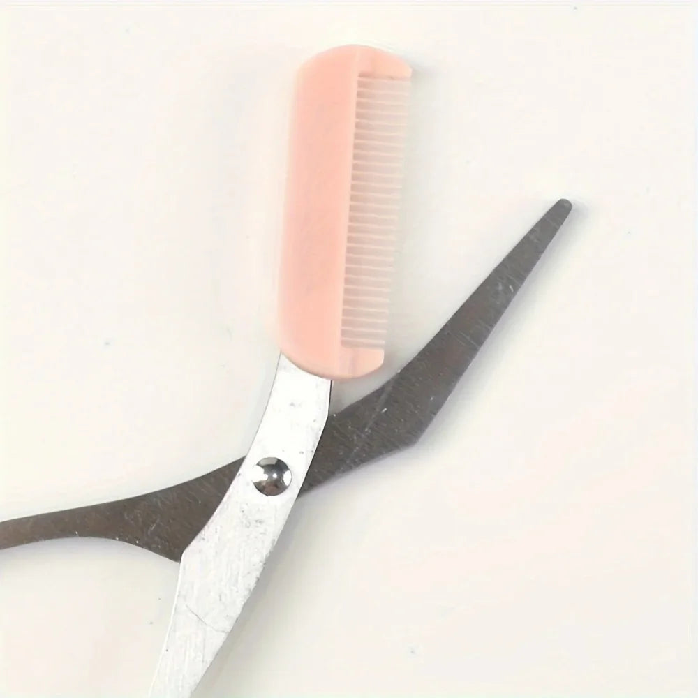 Stainless Steel Eyebrow Trimming cissors with built-in Comb Pink/White/Black SPrecise Grooming Tool Creating Perfect Eyebrows
