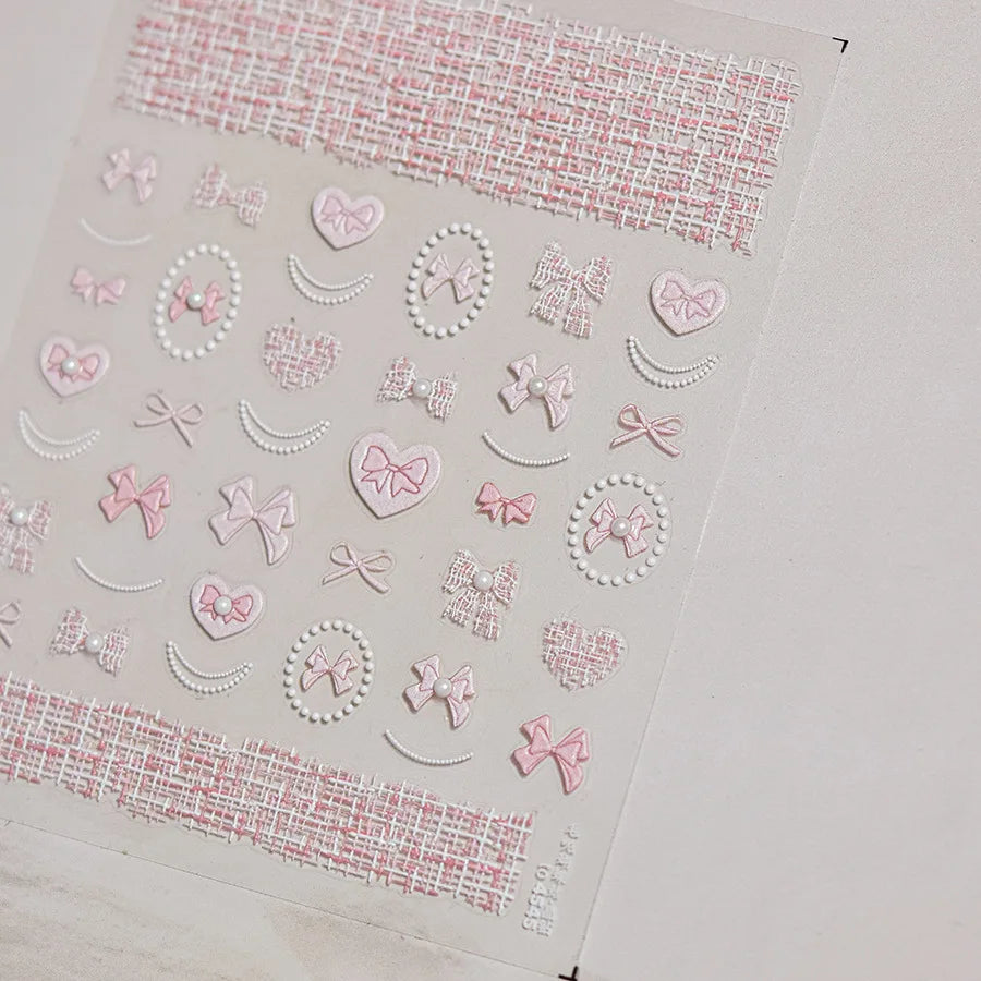 Exquisite Pink Lace Nail Art Stickers 5D Relief Lace Series Nails 3D Decoration Decals DIY Adhesive Manicure Accessories Sticker