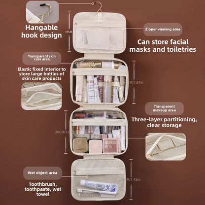 New PU Leather Hanging Cosmetic Bag For Women Portable Storage Makeup Organizer Large Capacity Travel Toiletry Storage Bags