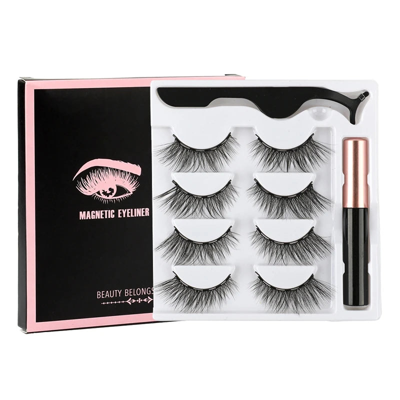 Hot 1/3Pairs Magnetic Eyelashes Soft False Lashes Repeated Use Mink Lashes Waterproof Liquid Eyeliner Tweezer Eyelash Makeup Set