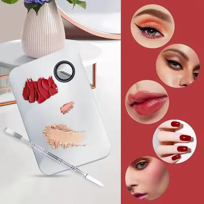 Stainless Steel Makeup Mixing Palette with Foundatio Spatula for Watercolor Paints Eye Shadow Sticks Makeup Cosmetic Beauty Tool
