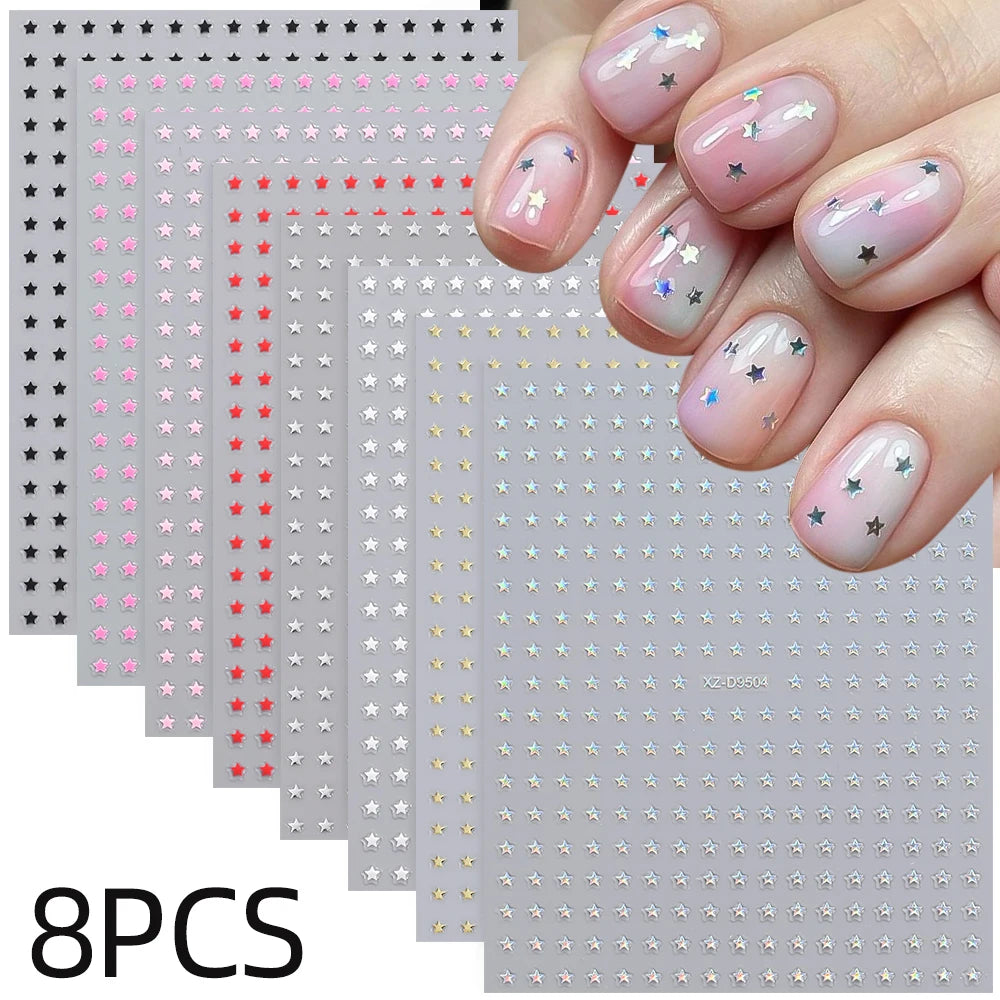8pcs Valentine's Day Cute Little Love Heart Nail Art Stickers 3D 2mm Love Heart Nail Decal Adhesive for DIY Manicure Accessories