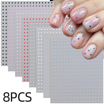 8pcs Valentine's Day Cute Little Love Heart Nail Art Stickers 3D 2mm Love Heart Nail Decal Adhesive for DIY Manicure Accessories