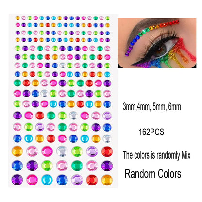 132/162/216/900pcs Coorful Diamonds Tattoos Stickers 3/4/5/6mm Face Rhinestones Tattoo for Party Body/Eye Makeup Gem Accessories