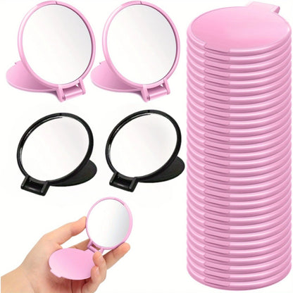 20/50pcs Pink Black Portable Mini Folding Makeup Mirrors - Women's Travel Daily Grooming Mirror, Durable Plastic Frame