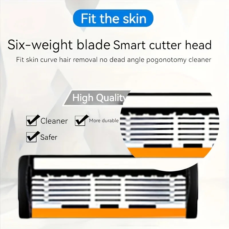 1 Handle + 3/6/12 Blades/ Men Women Manual Safety Razor 6-Layer Stainless Steel Hair Removal Shaving Replaceable Shaver Head