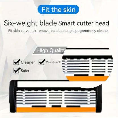 1 Handle + 3/6/12 Blades/ Men Women Manual Safety Razor 6-Layer Stainless Steel Hair Removal Shaving Replaceable Shaver Head