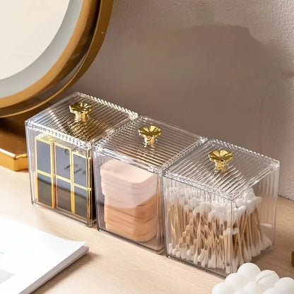 1/3pcs Clear Acrylic Makeup Organizer - Golden Handles Dustproof, Compact Desktop Vanity Box for Jewelry/Toothpicks/Beauty Tools