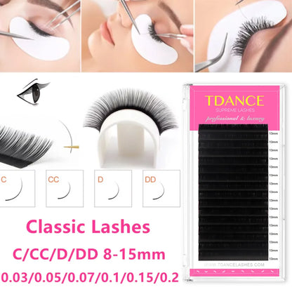 TDANCE 16Rows Classic Lash Dark Black Matte Professionals Soft Natural Faux Eyelash Extension Makeup Beauty Individual Eyelashes