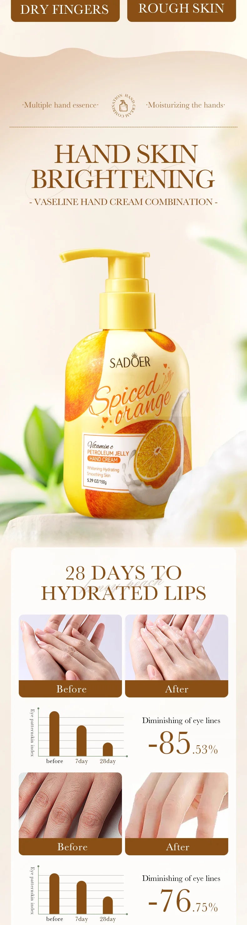 150g SADOER Fruits Hand Cream Moisturizing Whitening Anti Wrinkles Anti-Aging Hydrating Hands Skin Care Products