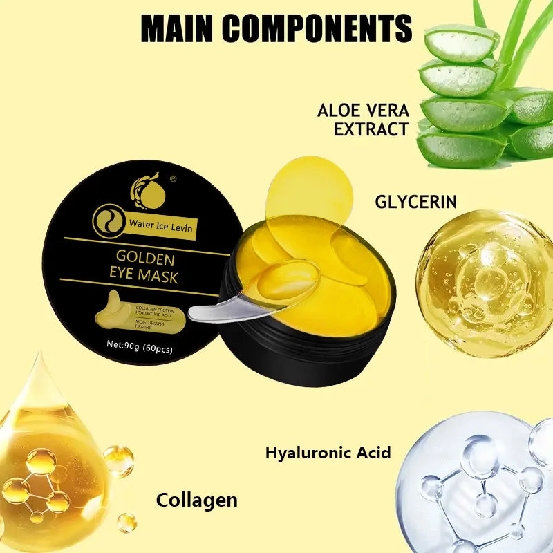 60 Pieces of Unisex Adult Golden Eye Moisturizing Eye Patches, Rich in Collagen and Hyaluronic Acid, Alcohol-Free, Suitable for All Skin Types, Make the Area Look Obvious and Firming