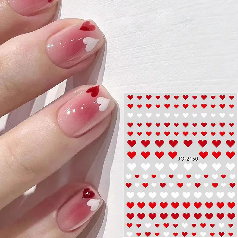 Nail Stickers 3D Love Heart Black White Love Valentine's Day Self-Adhesive Nail Art Decals for DIY Manicure Nail Decorations