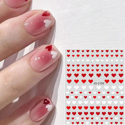 Nail Stickers 3D Love Heart Black White Love Valentine's Day Self-Adhesive Nail Art Decals for DIY Manicure Nail Decorations