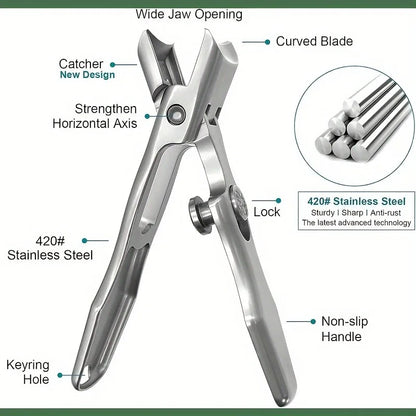 Durable Clipper For Thick Nails, Nail Clipper, Stainless Steel, Wide Jaw, Sharp And Durable For Thick And Long Fingernails