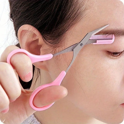 Stainless Steel Eyebrow Trimming Pink/White/Black Scissors with built-in Comb Precise Grooming Tool Creating Perfect Eyebrows