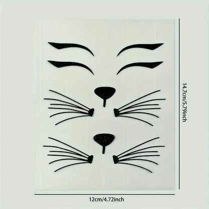 [Black/Pink Cat Stickers] Animal Face Makeup for Halloween Facial Decoration, Party Decorations, Carnival/Mardi Gras/Masquerade.