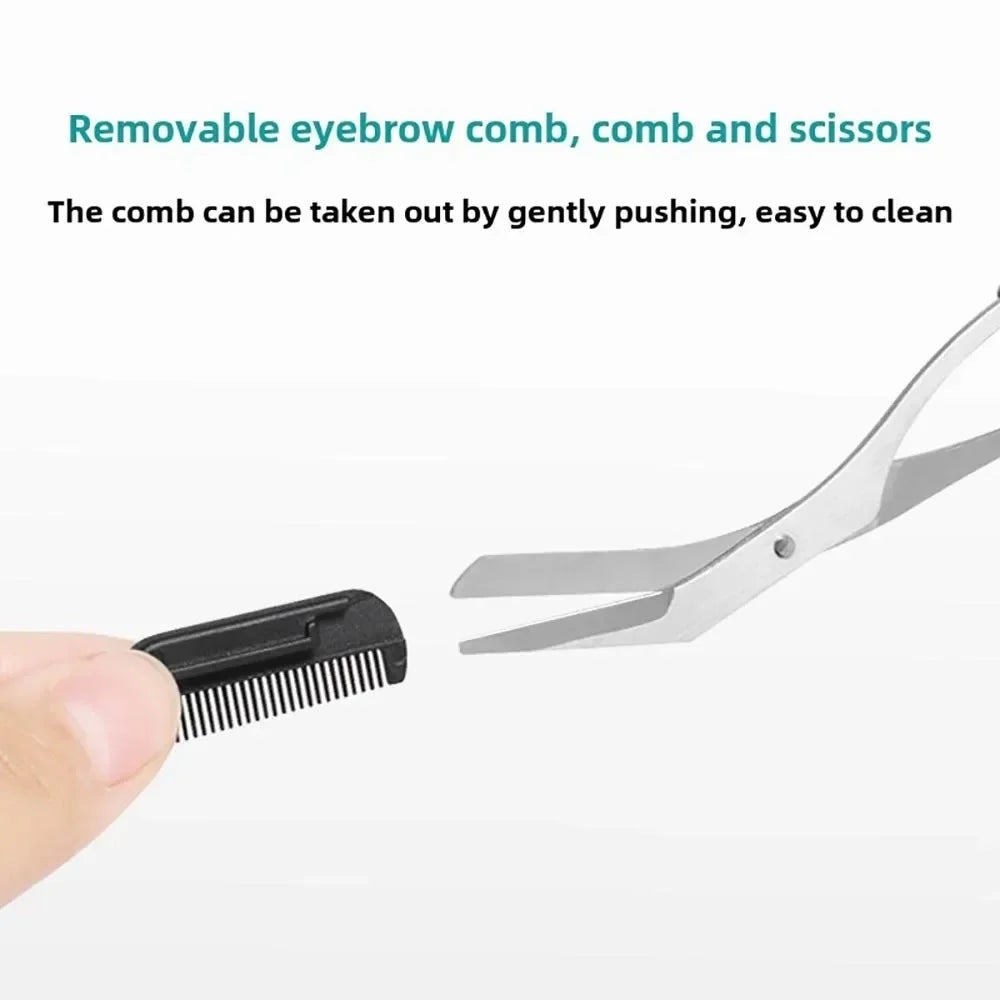 Stainless Steel Eyebrow Trimming cissors with built-in Comb Pink/White/Black SPrecise Grooming Tool Creating Perfect Eyebrows