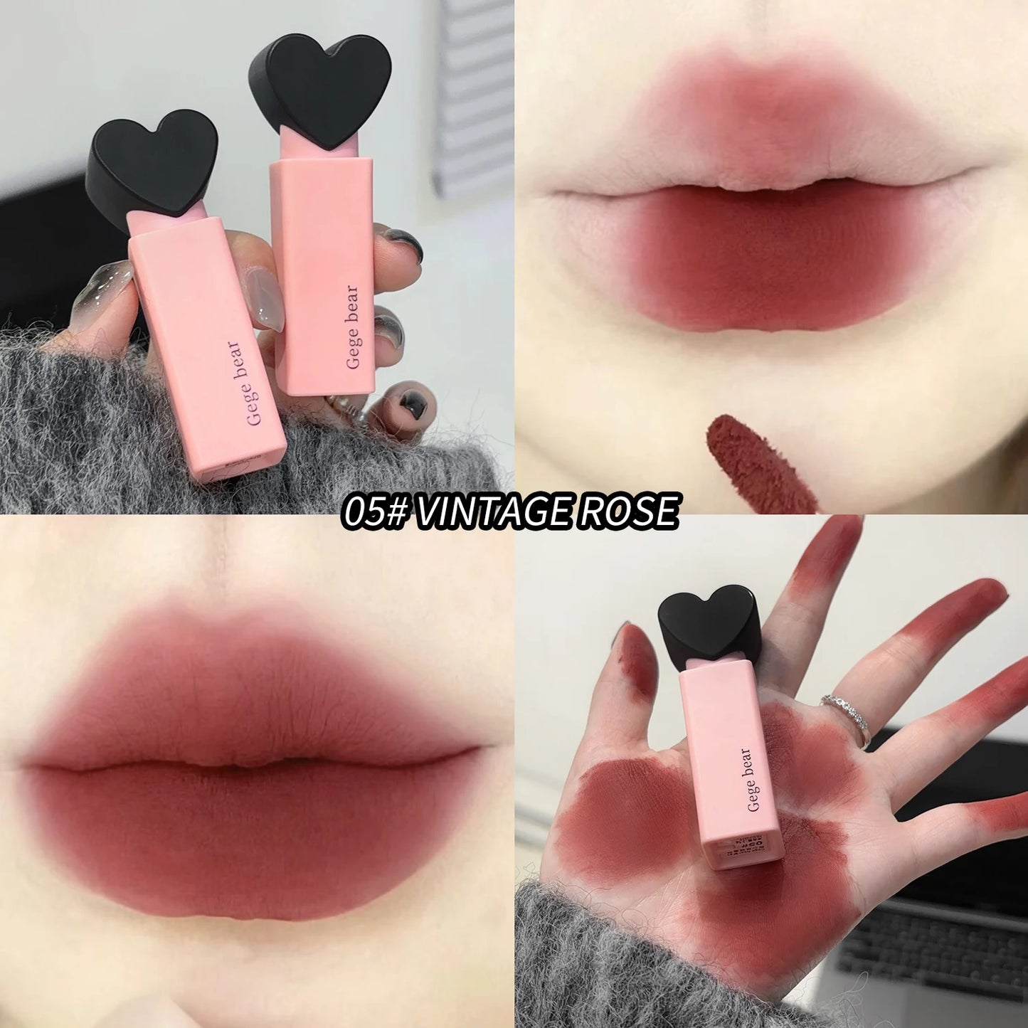 Dreamy Sweetheart Velvet Lip Glaze Gege Bear Matte Soft Texture Not Easy To Stick Cup Long-Lasting Lipstick