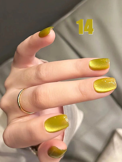 10ML 1-21PCS 2025 Autumn New Emerald Green Magnet Cat's Eye Gel Nail Polish Green Whitening Glass Bead Cat Eye Nail Polish