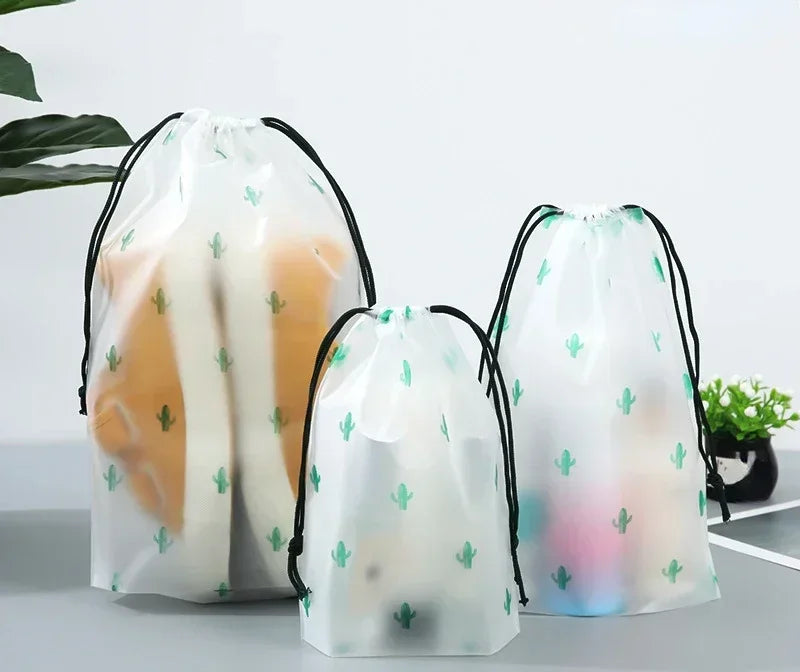 1pc Cute Cartoon Clear Drawstring Storage Bags Women Girls Transparent Bathroom Organizer Towel Brush Cosmetic Makeup Bags