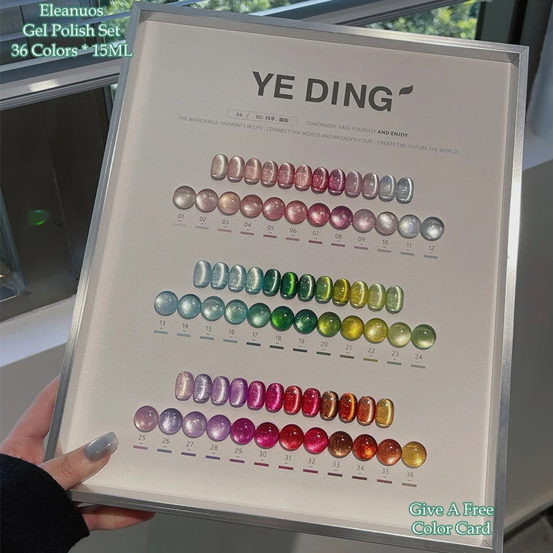 Eleanuos Rainbow Cat's Eye gel Polishing 36PCS Mixed Varnish gel Semi Permanent Glass Cat's Eye Star Ultraviolet LED Nail Salon