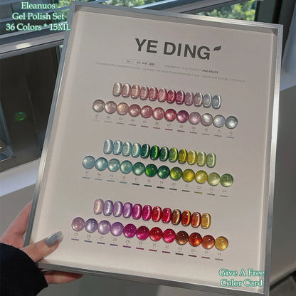 Eleanuos Rainbow Cat's Eye gel Polishing 36PCS Mixed Varnish gel Semi Permanent Glass Cat's Eye Star Ultraviolet LED Nail Salon