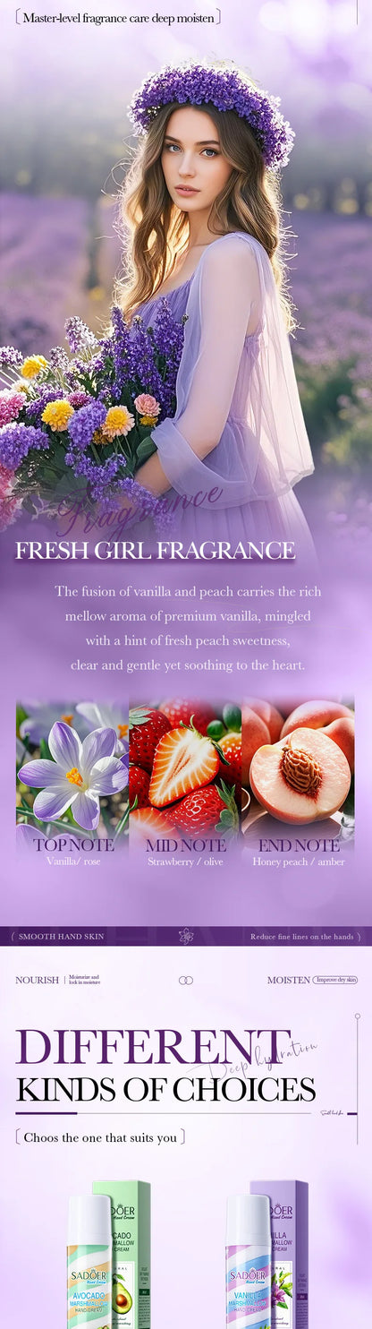 Fruit Marshmallow Hand Cream 60g – Tri-Color Nourishing Formula with Sweet Scent, Deeply Moisturizing Care for Dry Winter Hands