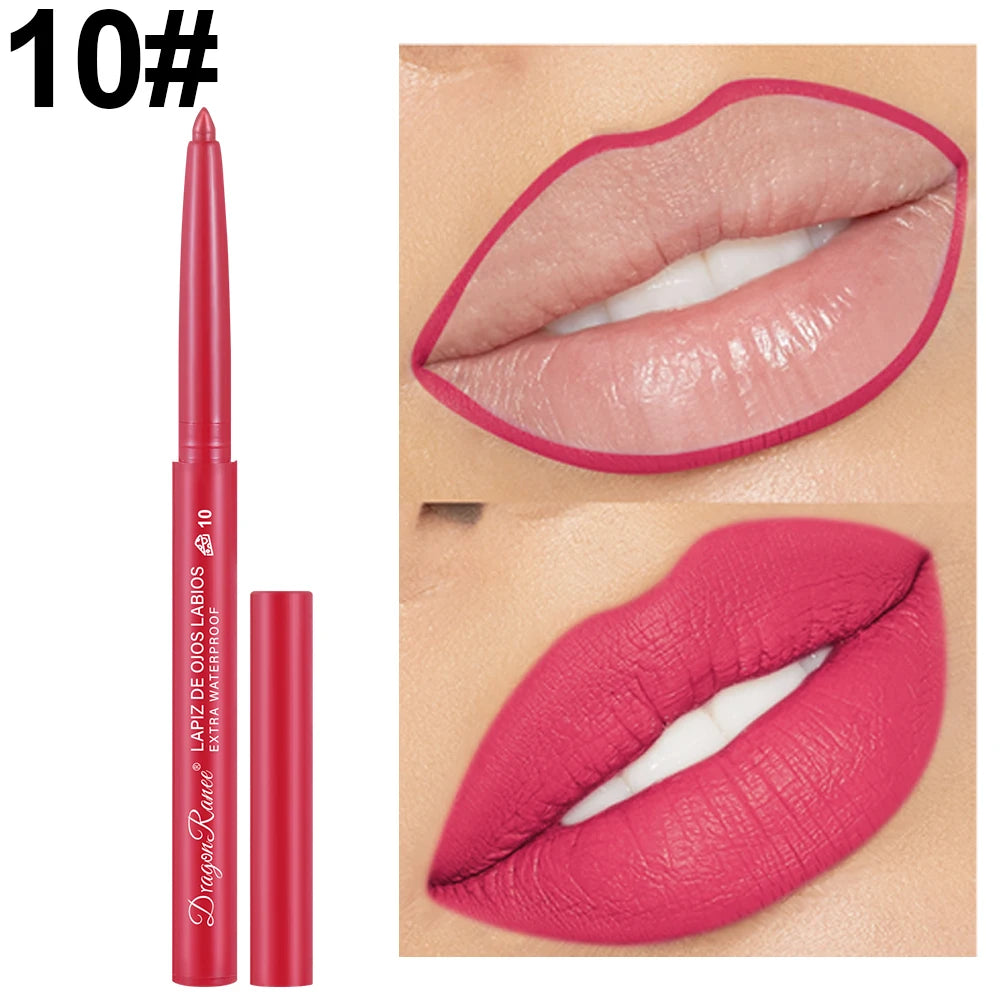 Lip Liner Lipstick Pen Waterproof Long-Lasting Contouring Lip Pencil Matte Finish Beginner Automatic Lip Liner Bean Paste Color Contouring Pen Automatic Rotating Lip Liner