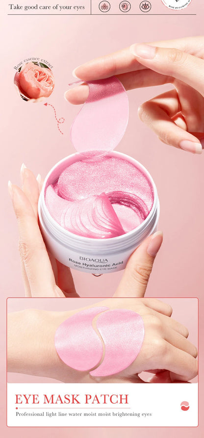 60pcs BIOAQUA Rose Hyaluronic Acid Eye Mask Anti Dark Circles Eye Bags Moisturizing Anti-Aging Eye Patches Skin Care Products