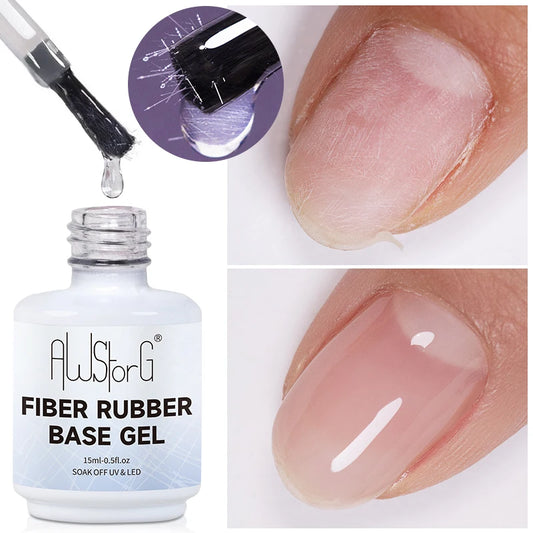 AWStorG 15ML Fiber Rubber Base Gel For Broken Nail Repaired Fiberglass Clear Quick Building Soak Off  UV Construction Gel
