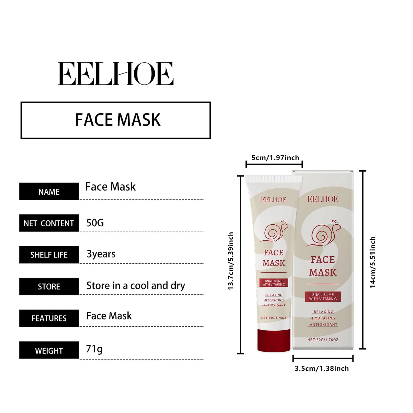 Snail Vitamin C Smear Mask Hydrating Firming Pore Refining Facial Care Fade Spots Blemishes Brightening Gentle Face Skincare