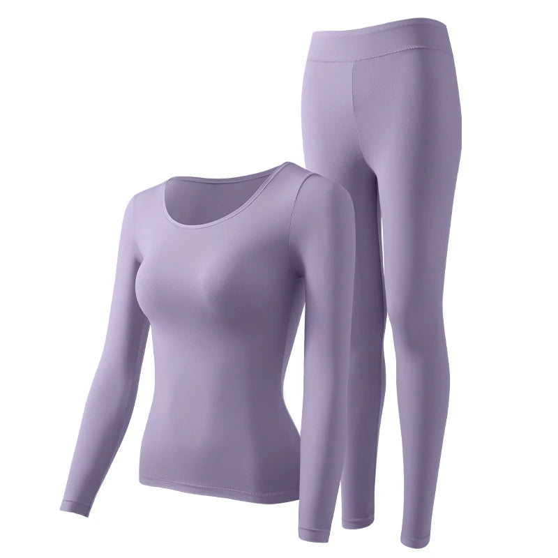 Winter Thermal Pairing Hyaluronic Acid Skincare Shirts Ultra-Thin High-Elastic Long Sleeve Underwear Women's Base Layer Sets