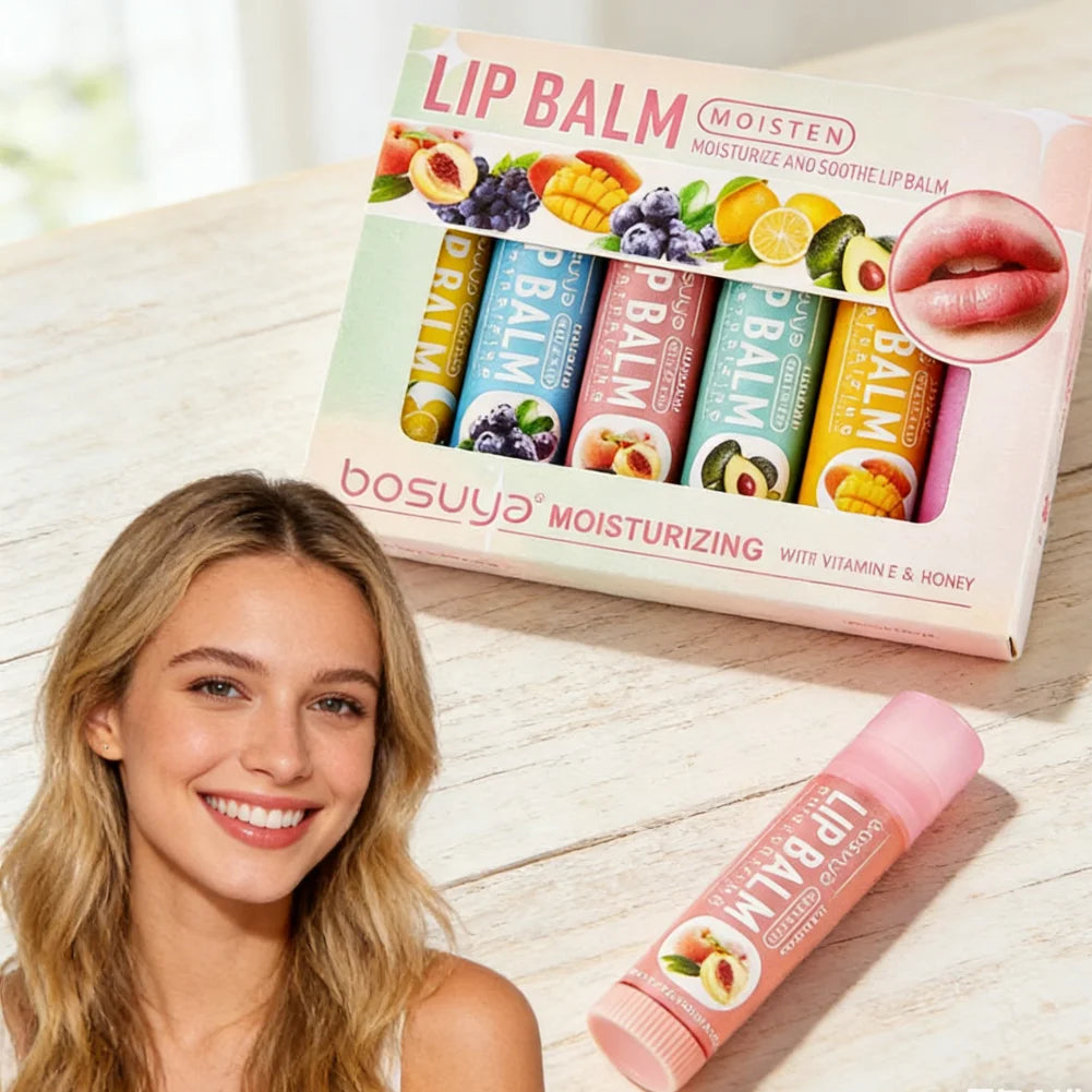 6PCS Assorted Fruit Flavor Lip Balm Set - Deeply Moisturizes and Hydrates for Preventing Chapped Lips in Winter Lip Care