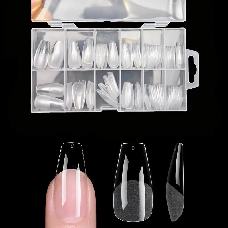 Fake Nails Long Round 120-Piece Set, Pre-Made Semi-Matte Glue Nail Tips, Suitable for Full Coverage of Acrylic Fake Nails, 12 Sizes for Home DIY Salon